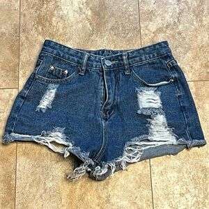 Distressed Dark Wash Denim Women Shorts